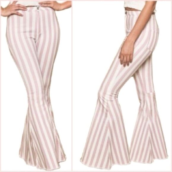 Saints & Hearts Striped Flare Pants Wide Leg Bell Bottoms Size Medium - Picture 1 of 10
